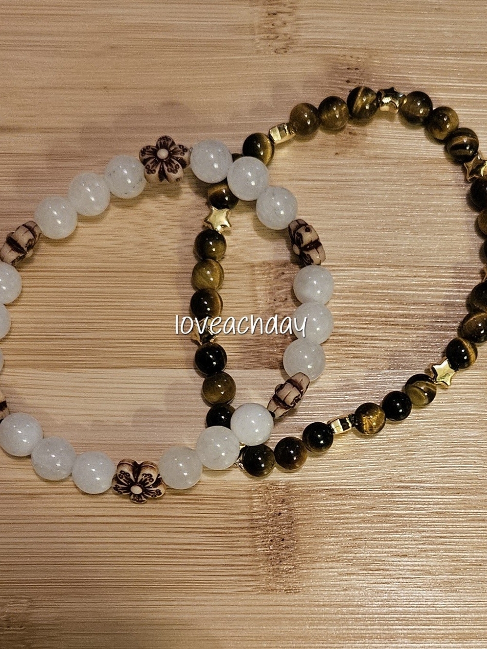 Handmade☆White and Brown Beaded Stackable Women's Bracelet Set